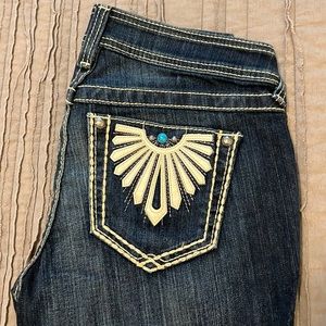 Ariat Ruby Boot cut Low Rise Western Stud Turquoise Denim jeans 26L. NWOT